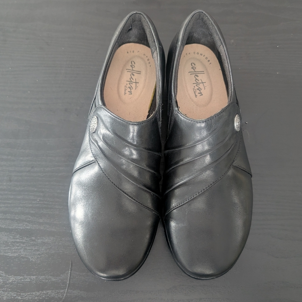 Clarks Hope Roxanne Black Leather Slip-On Shoes Women's 7.5 W Comfort Ortholite - Picture 4 of 13